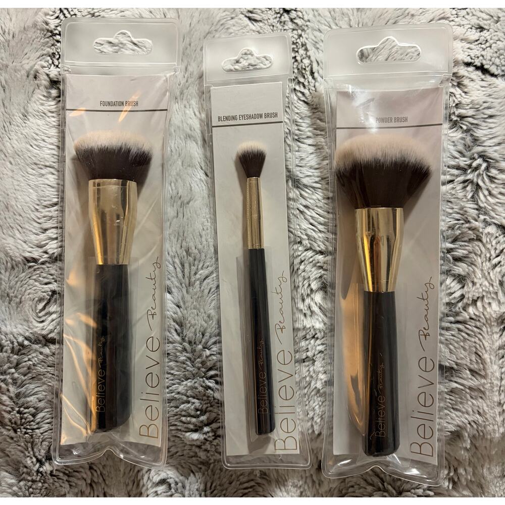 Believe Beauty Makeup Brush Set Foundation Powder Blending Eyeshadow 3pc NEW